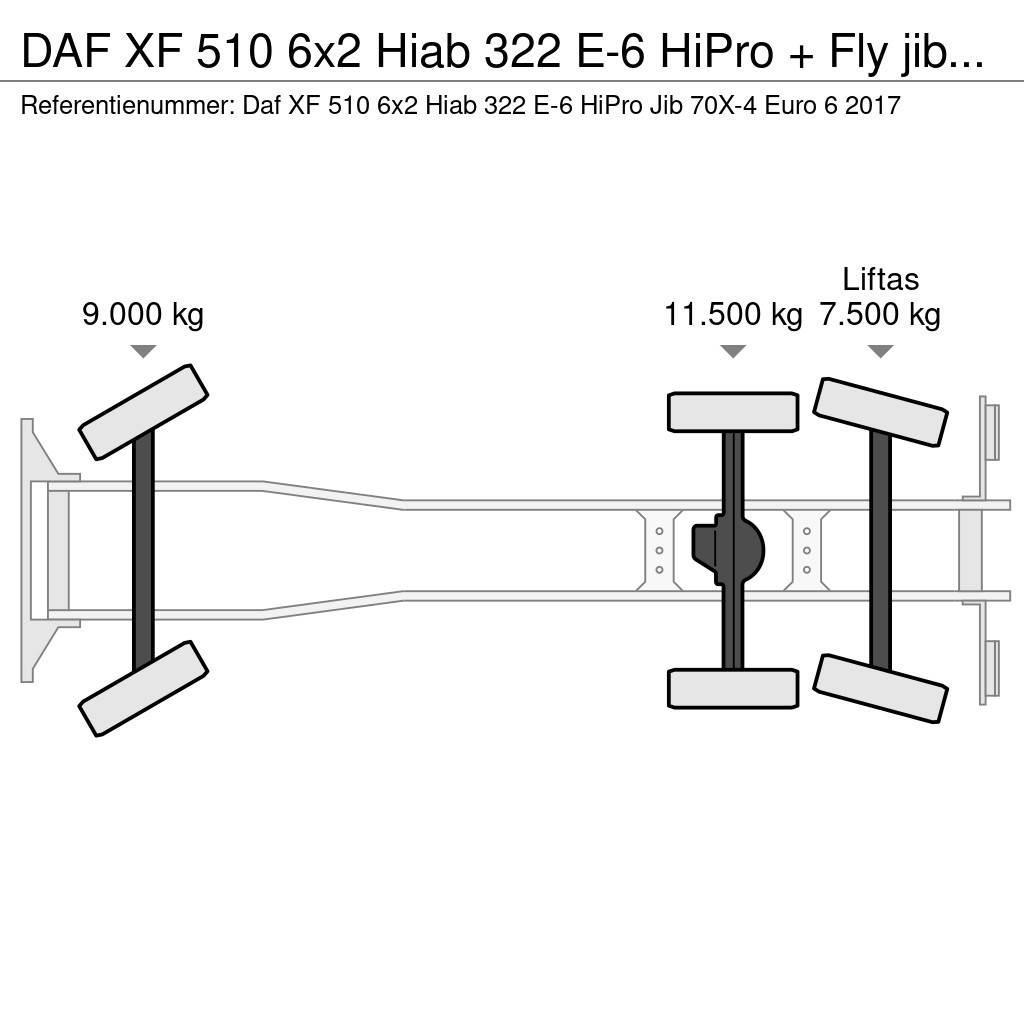 DAF XF 510 6x2 Hiab 322 E-6 HiPro + Fly jib Euro 6 All terrain cranes