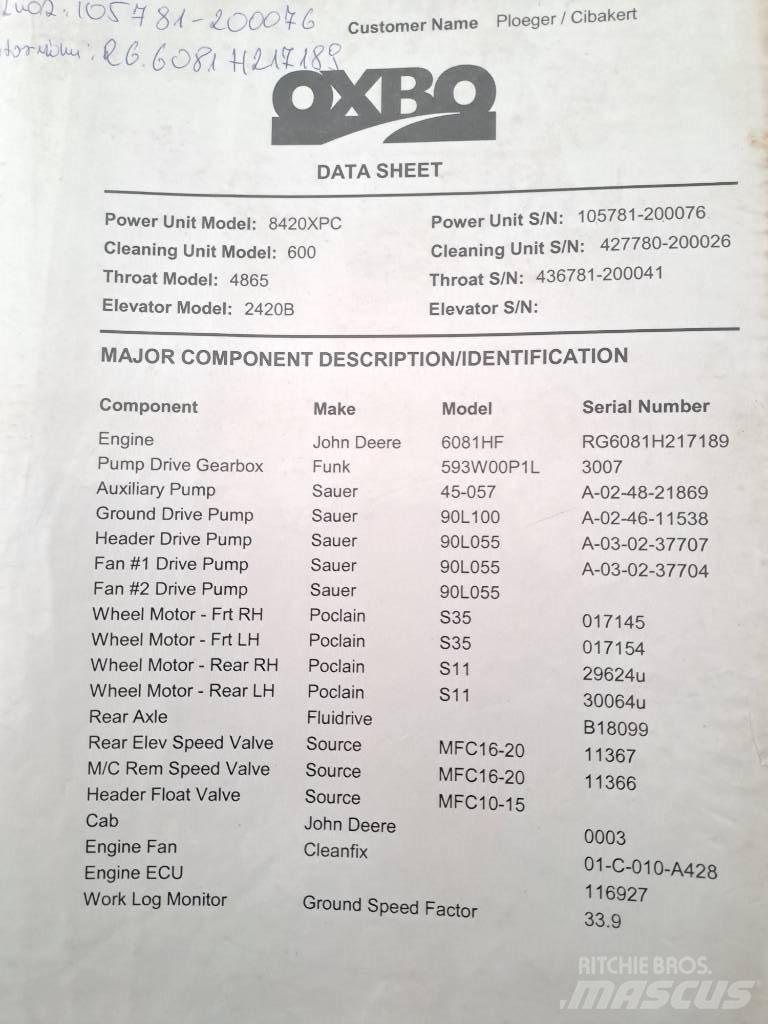 Oxbo 8420XP Other vegetable equipment
