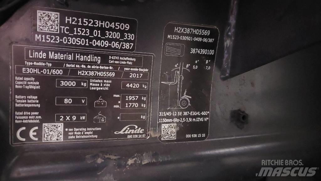 Linde E 30HL-01/600 Electric forklift trucks