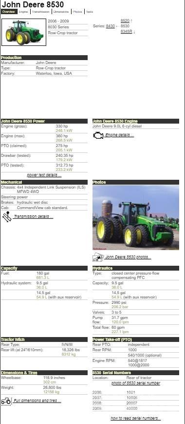 John Deere 8530 Tractors