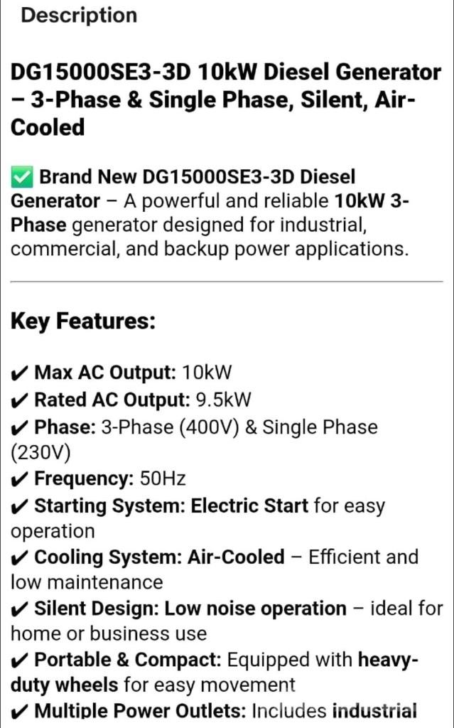  DG 15000SE3-3D Diesel Generators