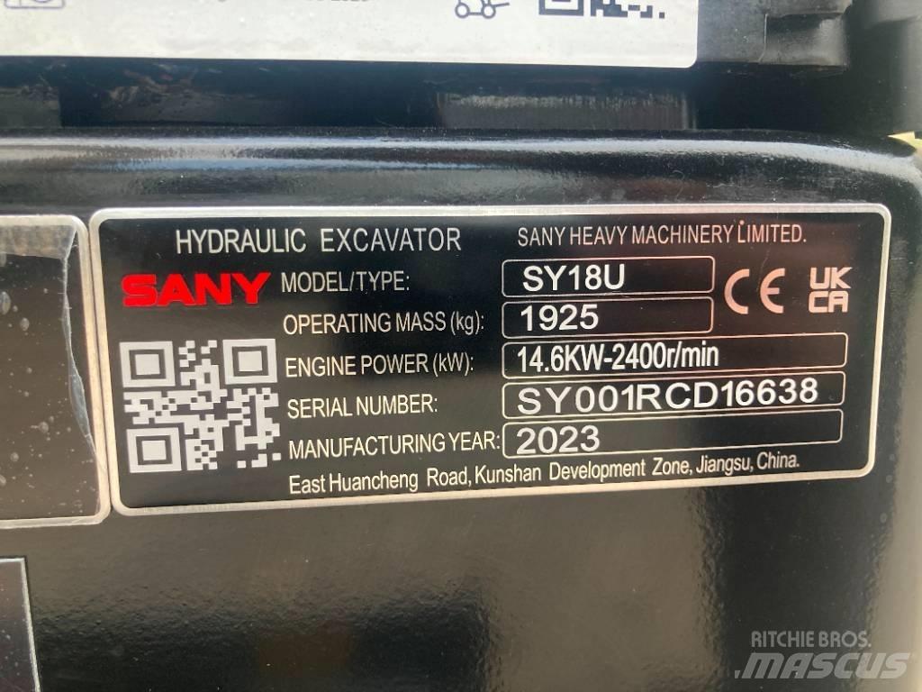 Sany SY 18U Mini excavators < 7t (Mini diggers)