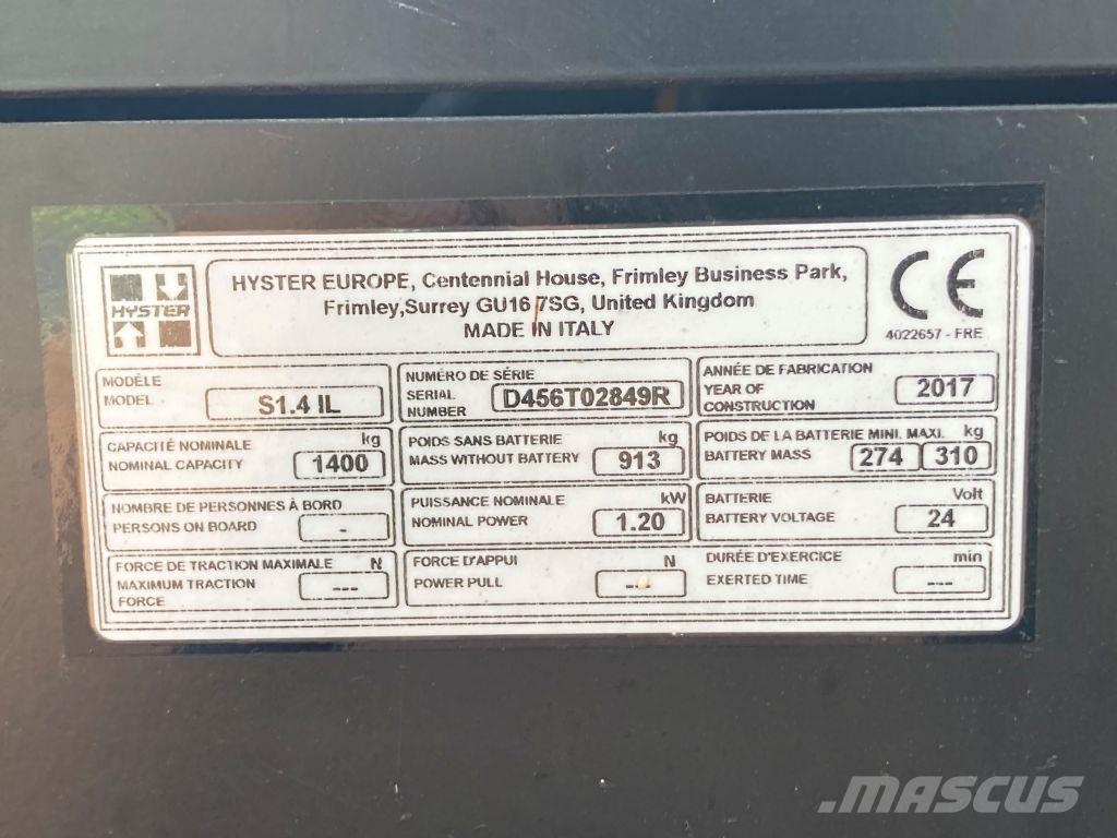 Hyster S 1.4 IL Pedestrian stacker