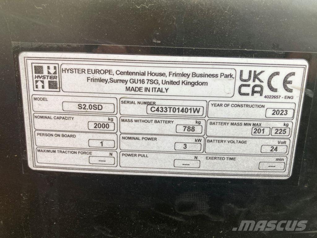 Hyster S 2.0SD Pedestrian stacker