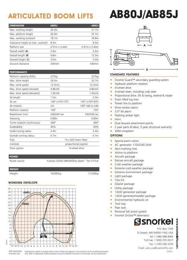 Snorkel AB80J Articulated boom lifts