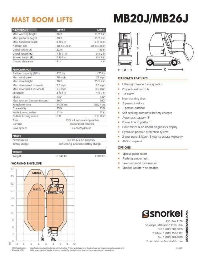 Snorkel MB26J Used Personnel lifts and access elevators
