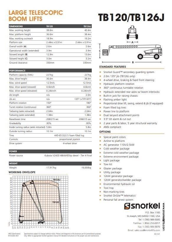 Snorkel TB120 Telescopic boom lifts