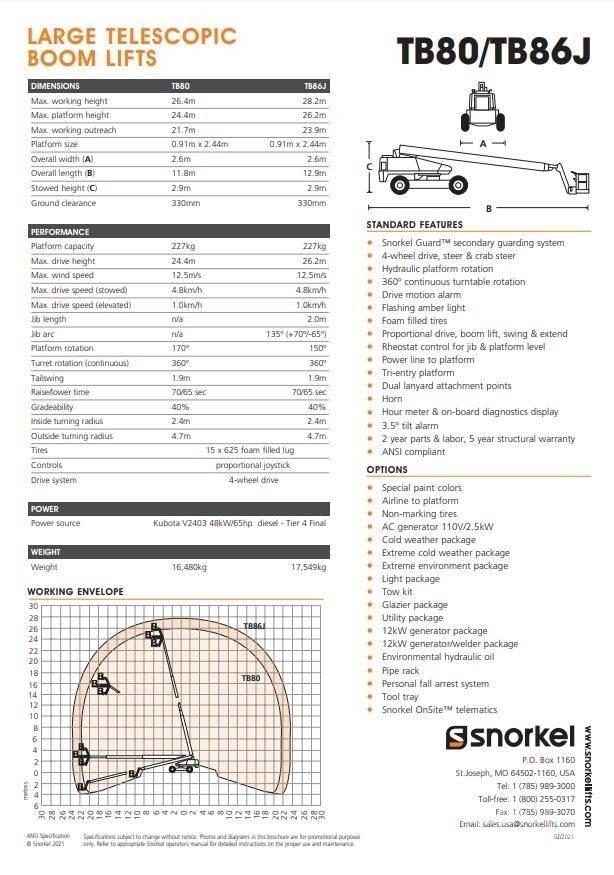 Snorkel TB80 Telescopic boom lifts