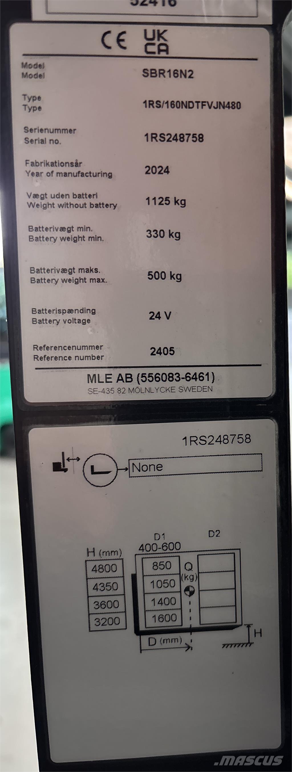 Mitsubishi SBR16N2 Self propelled stackers