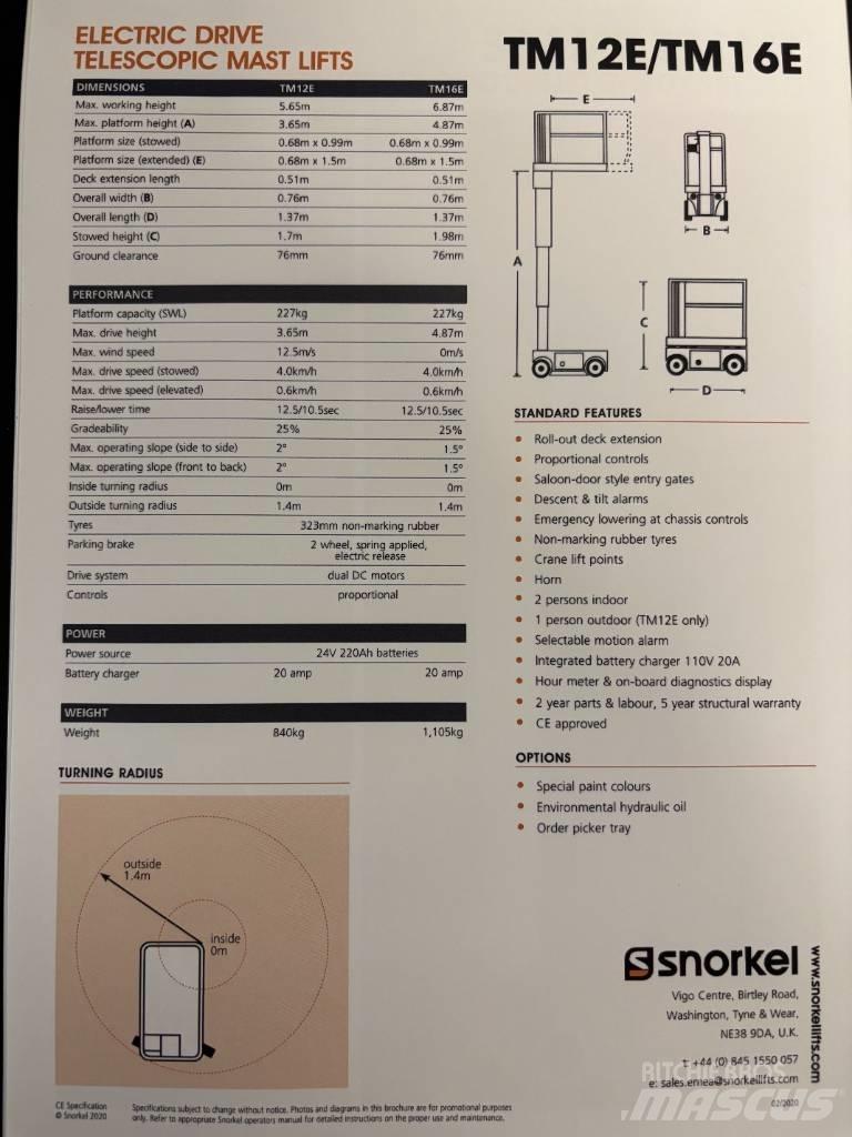 Snorkel TM 16 Used Personnel lifts and access elevators