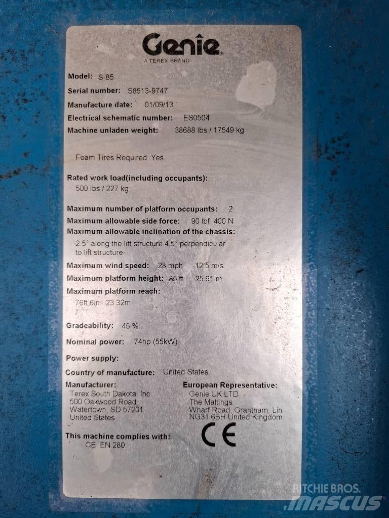 Genie S-85 Telescopic boom lifts