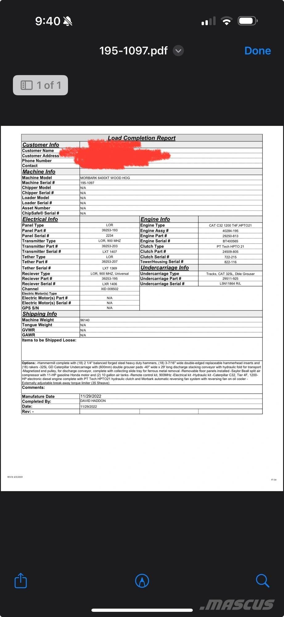 Morbark 6400XT Other components