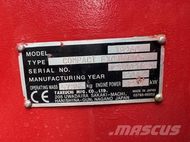 Takeuchi TB260 Mini excavators  7t - 12t