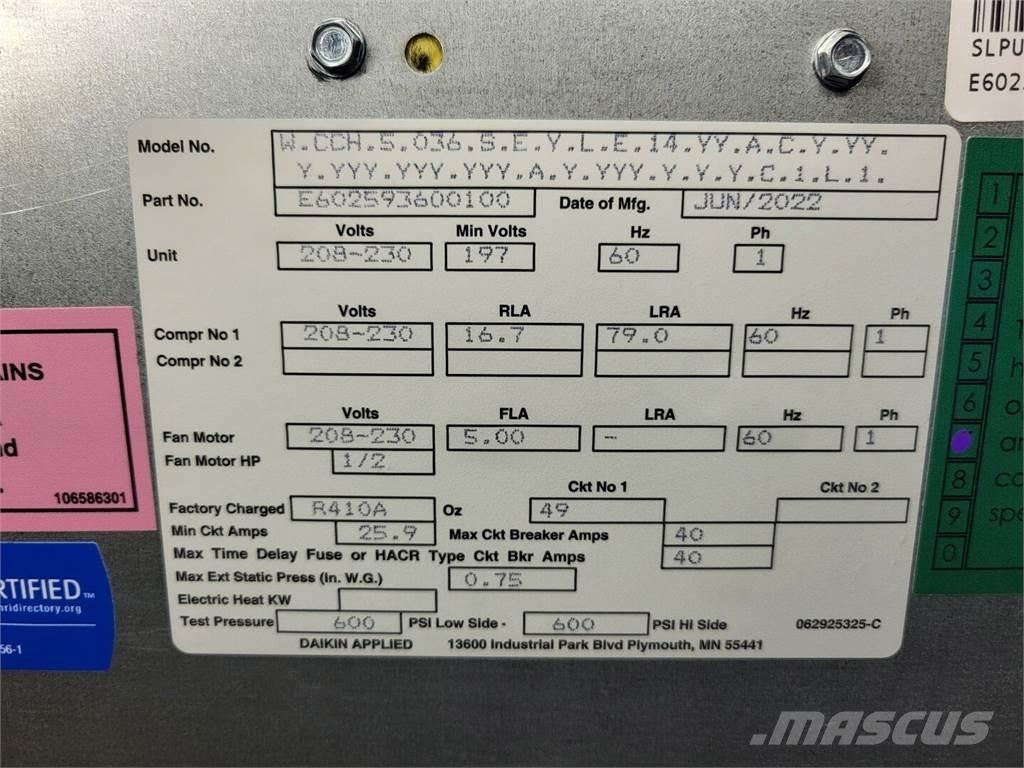  DAIKIN Enfinity 036 Heating and thawing equipment