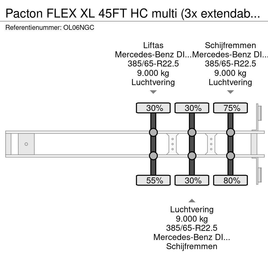Pacton FLEX XL 45FT HC multi (3x extendable), liftaxle, M Container semi-trailers