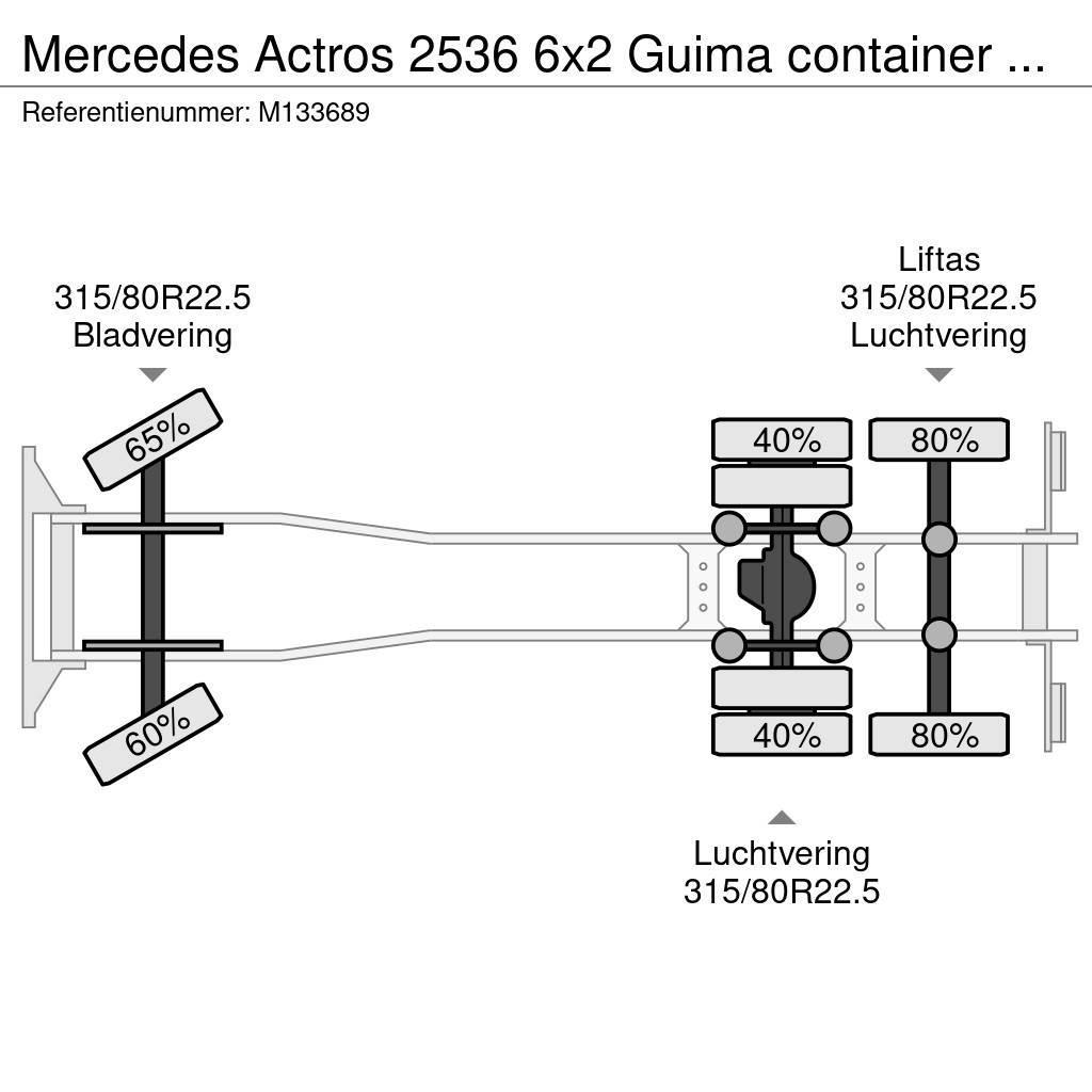 Mercedes-Benz Actros 2536 6x2 Guima container hook 16 t Hook lift trucks
