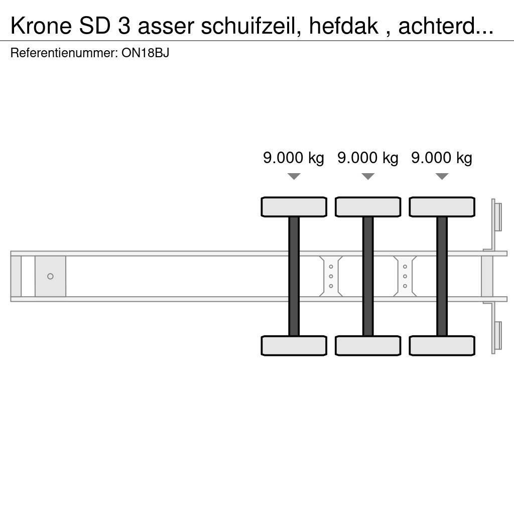 Krone SD 3 asser schuifzeil, hefdak , achterdeuren, 5 st Curtain sider semi-trailers