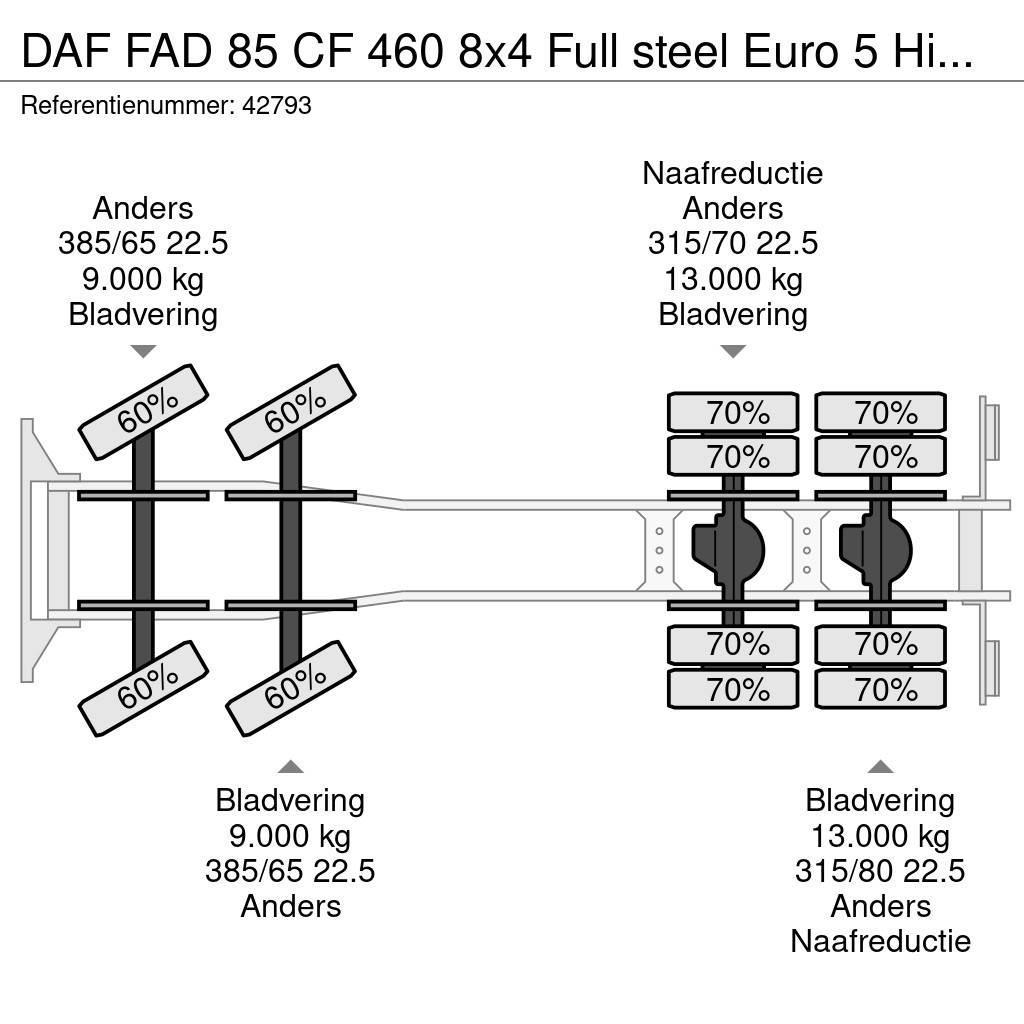 DAF FAD 85 CF 460 8x4 Full steel Euro 5 Hiab 20 Tonmet Hook lift trucks
