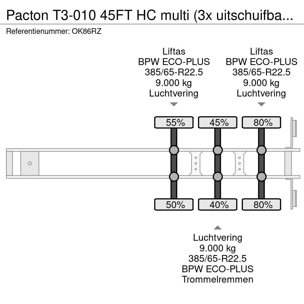 Pacton T3-010 45FT HC multi (3x uitschuifbaar), 2x liftas Container semi-trailers
