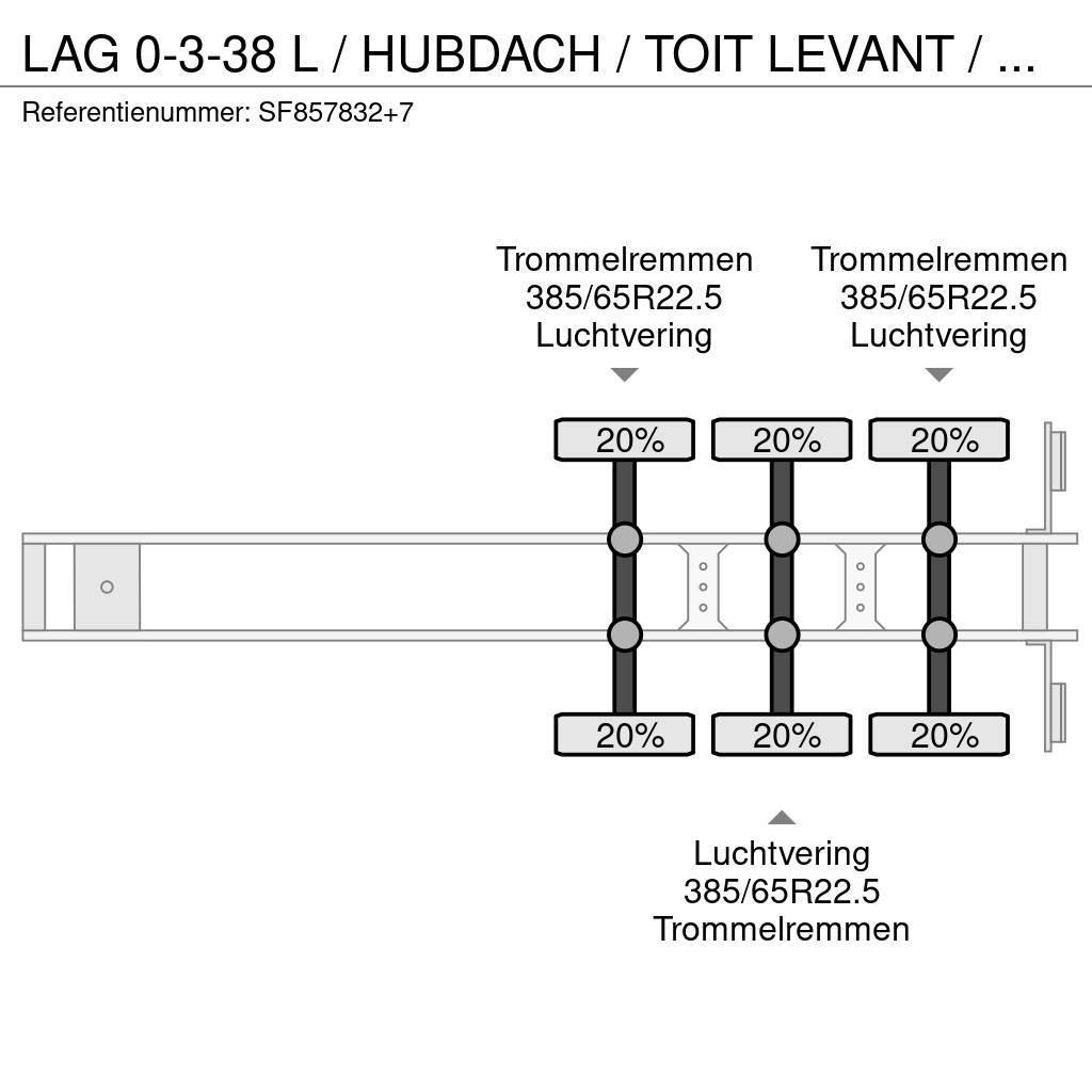 LAG 0-3-38 L / HUBDACH / TOIT LEVANT / HEFDAK / COIL / Curtain sider semi-trailers