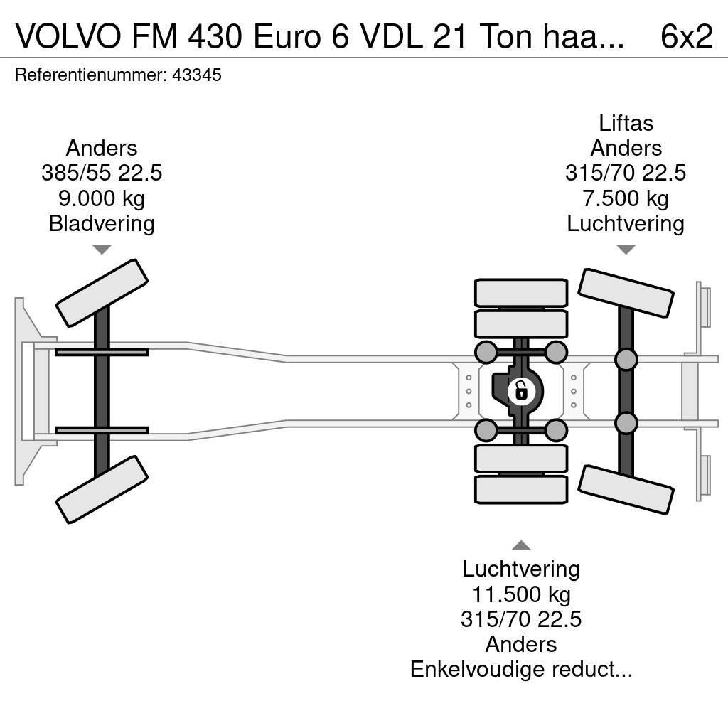 Volvo FM 430 Euro 6 VDL 21 Ton haakarmsysteem Container trucks