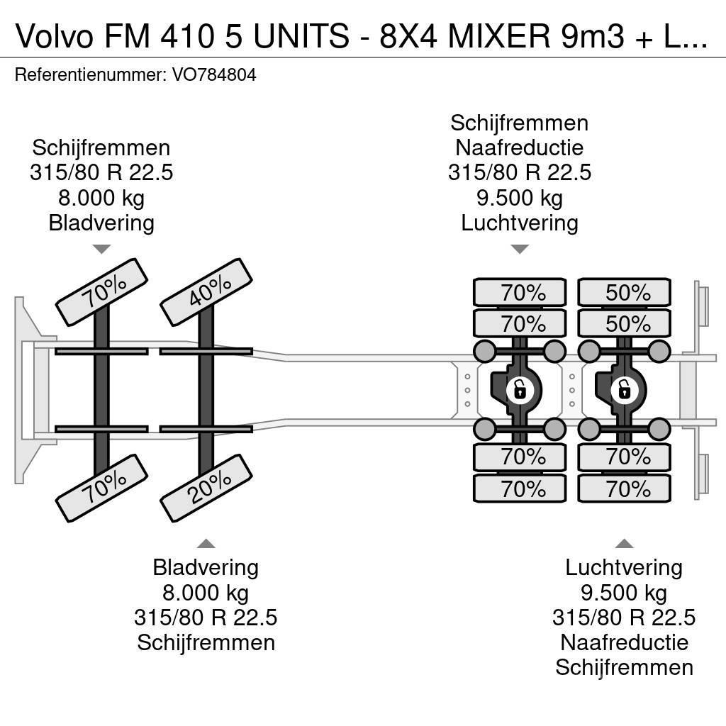 Volvo FM 410 5 UNITS - 8X4 MIXER 9m3 + LIEBHERR CONVEYOR Concrete trucks