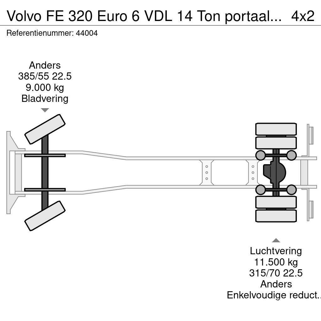 Volvo FE 320 Euro 6 VDL 14 Ton portaalarmsysteem Skip bin truck