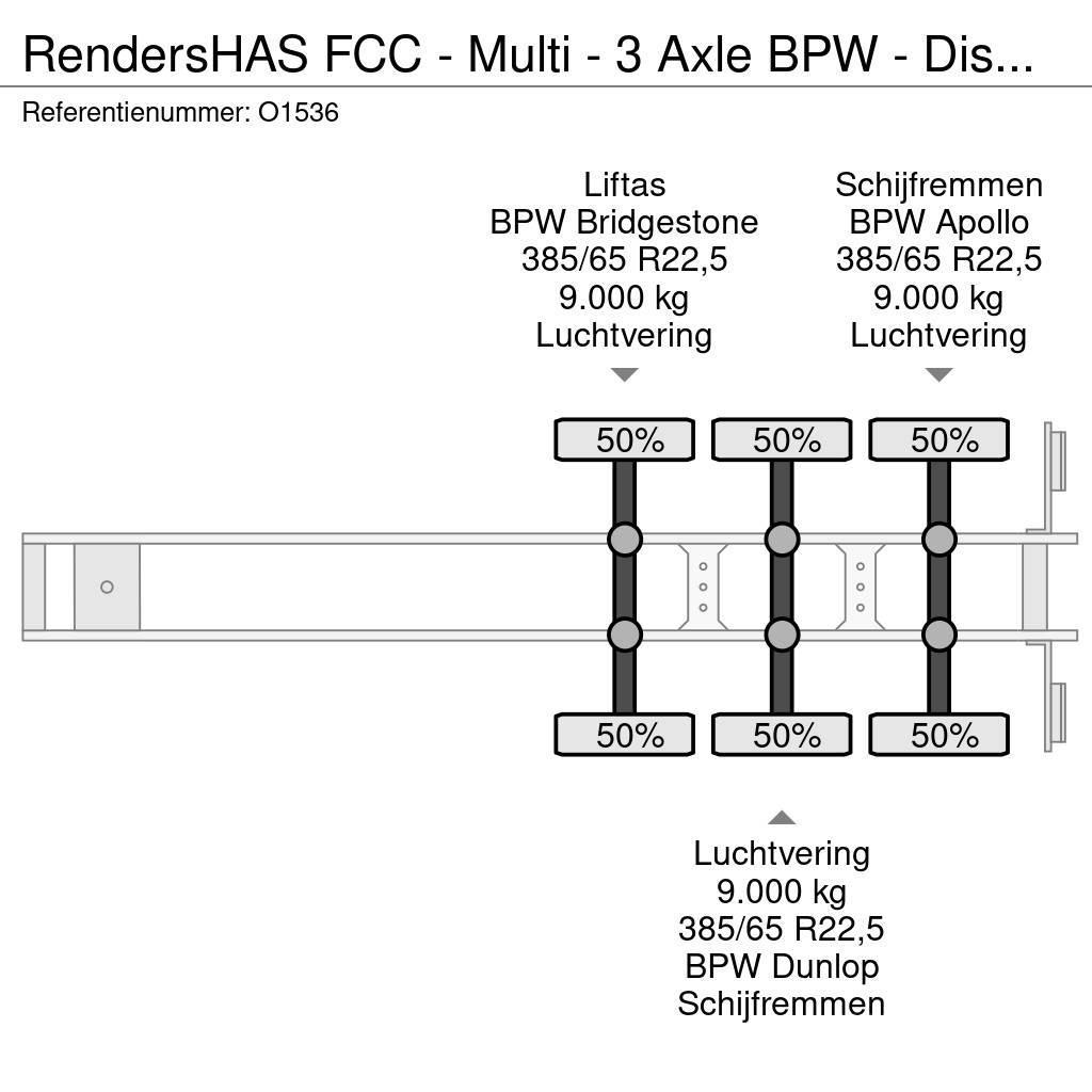 Renders HAS FCC - Multi - 3 Axle BPW - DiscBrakes - LiftAx Container semi-trailers