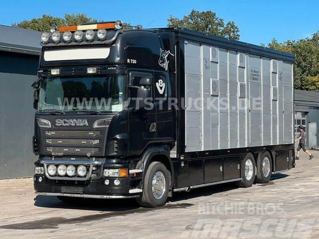 Scania R730 V8 6x2 2.Stock Stehmann + Hubdach, Vollluft Livestock trucks